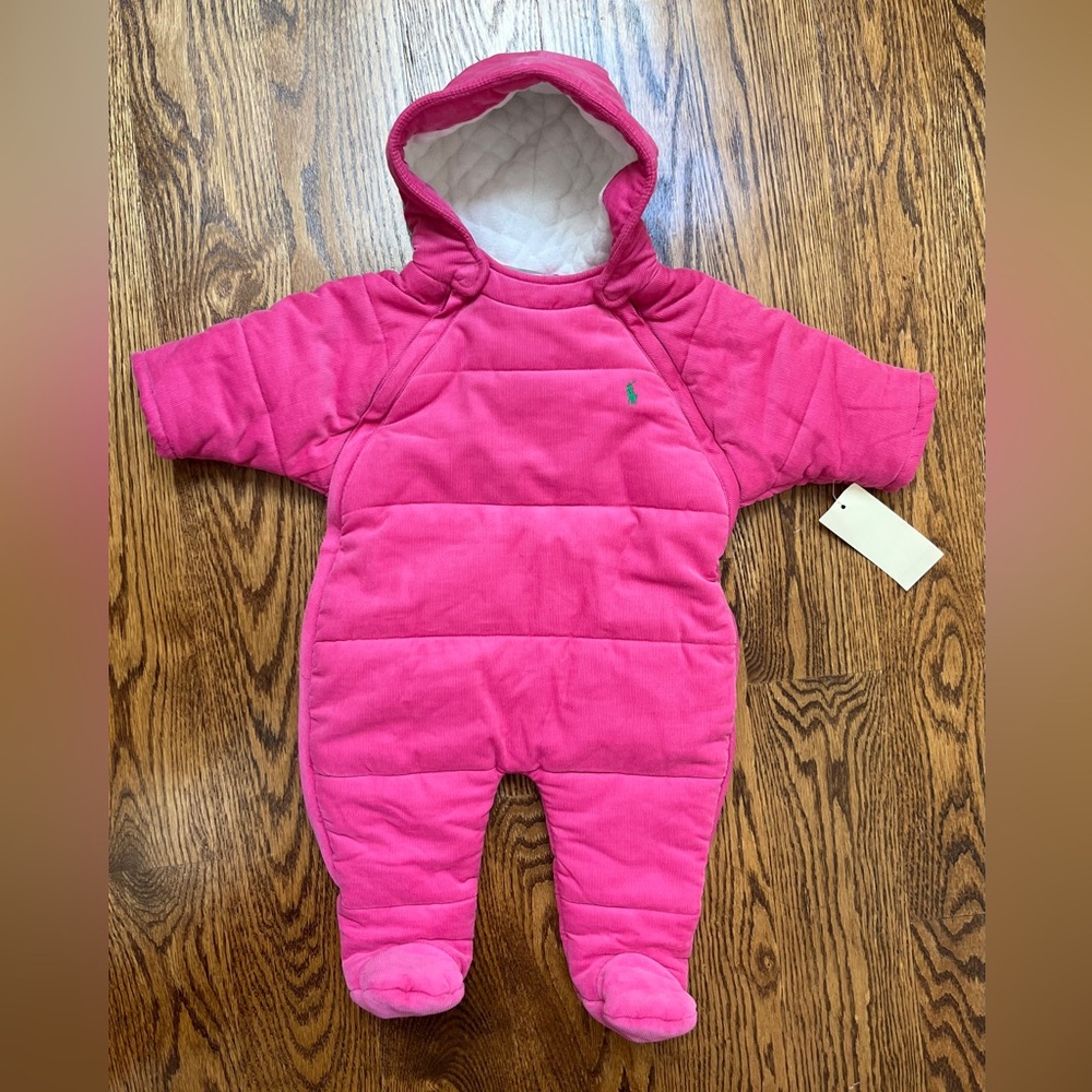*NWT* Polo Ralph Lauren Pink Corduroy Baby Snowsuit Fleece Lined Soft Cozy - 6M